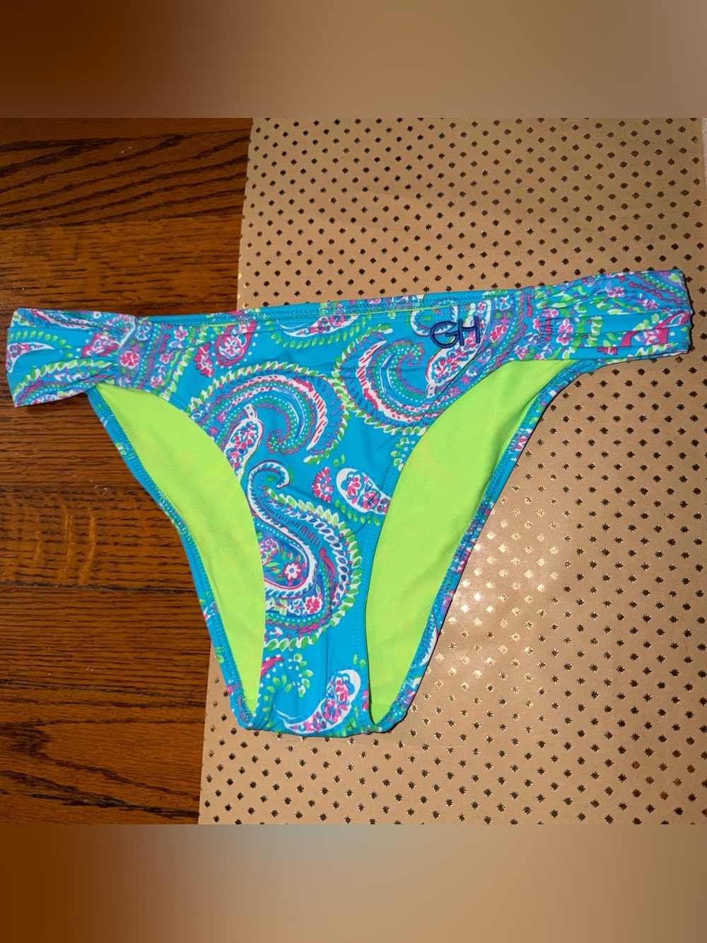 Gilly Hicks Blue and Pink Paisley Bikini Bottom - L